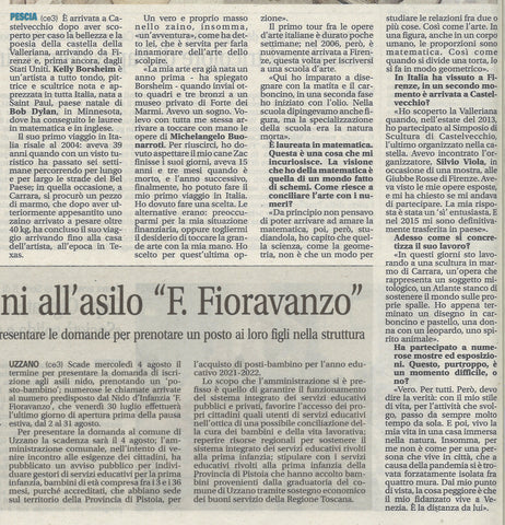 Entire text artist interview in Italian newspaper with artist Kelly Borsheim, Giornale di Pistoia, Pescia