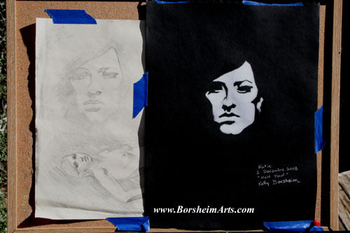 Katie Half-Proof Negative Shape exercises Artist Training Woman Portrait white pastel on black paper
