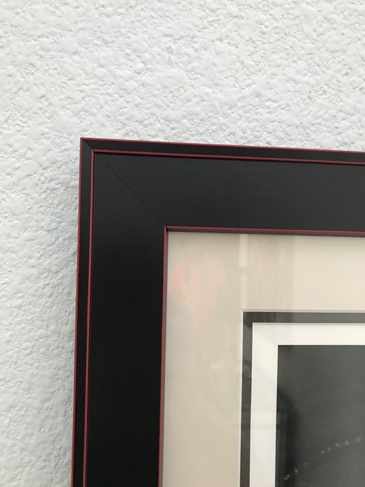 Library of Dreams Print - Frame Sample with Black frame and red accent line - Detail of Frame Corner