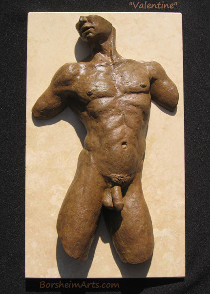 Valentine Nude Man Male Torso Wall Art Bronze with Stone Sculpture