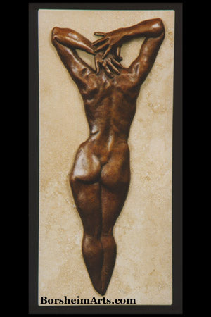 Ten Bronze with Travertine Base Figure Bas-Relief Sculpture