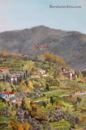 Cava Nardini of Vellano on the hill behind Sorana Valleriana mural