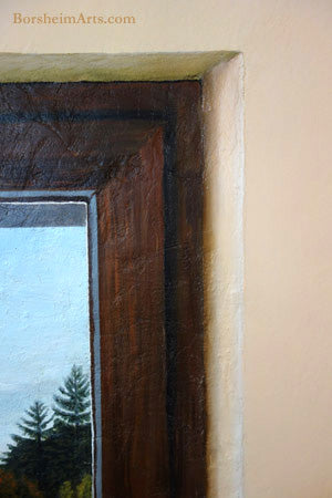 3-d illusion on flat wall of indent for faux window on Mural