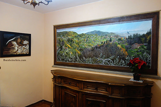 Finished Mural of Faux Window View of Sorana in Valleriana Tuscany Italy