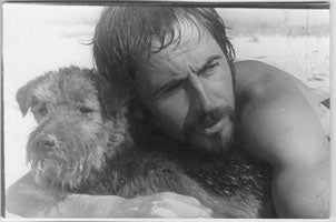 Vasily with dog in Ukraine swimming