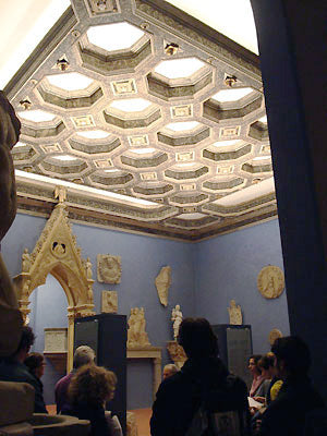 Entering the blue walled Bardini Museum in Florence Italy