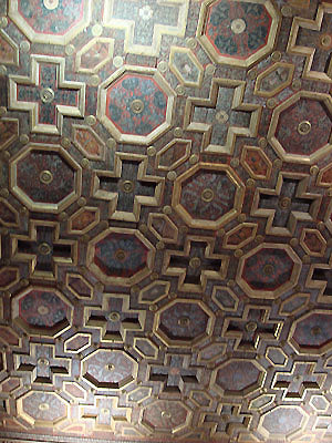 painted wood ceiling design of alternating crosses and octagons Bardini Museum Florence Italy