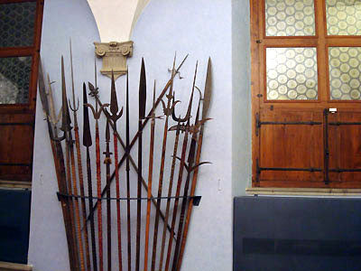 weapon room with sword display Bardini Museum Florence Italy