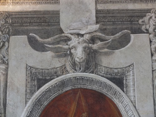 [Figure Fantasy Art Detail of Goat over Arch in Palazzo Vecchio Museum in Florence Italy]