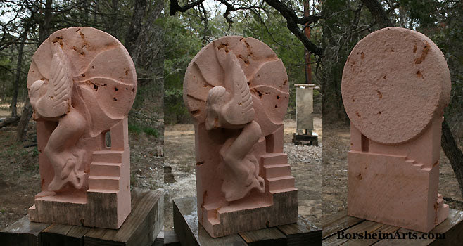 Ascension Invitation aka Stairway to Heaven Stone Carving Angel Stairs Texas Pink Limestone