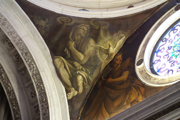 Figure emerging from a ceiling fresco or painting La Grande Scuola di San Rocco, Venice