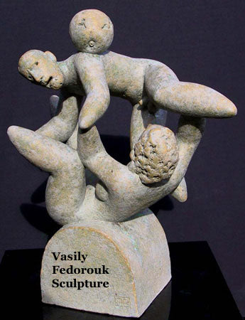 Unison, a ceramic sculpture of Adam, Eve, and the apple by Vasily Fedorouk