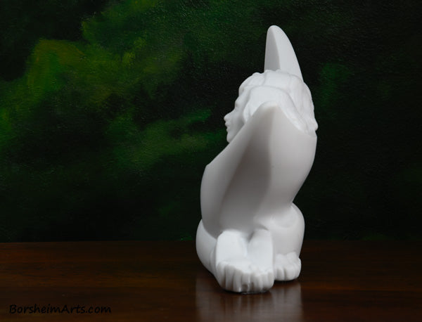 Profile view Sisters, a commission stone carving portrait sculpture in white marble from Carrara, Italy