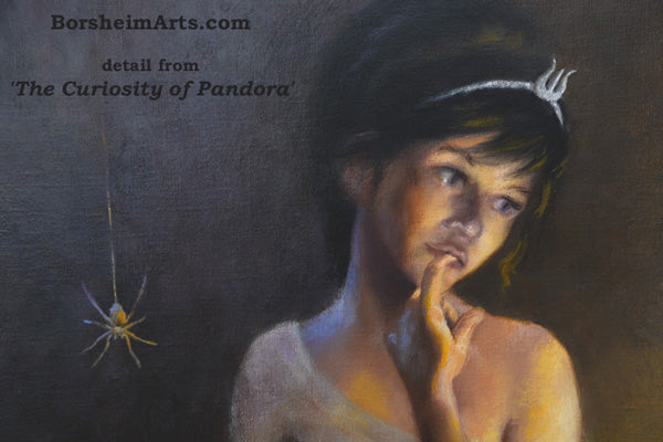 Detail of The Curiosity of Pandora, a woman's face and a spider