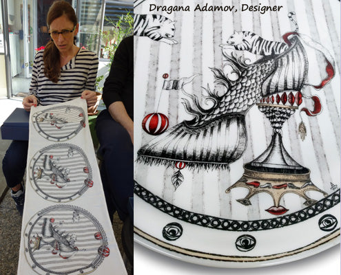 Dragana Adamov designs high-end luxury art items, such as plates and scarves.