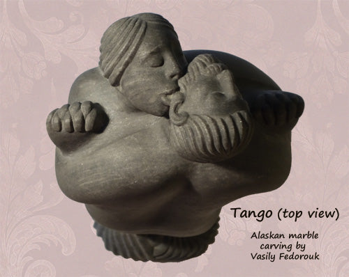 Tango, ear nibbling romantic couple sculpture for home decor, Alaska marble by Vasily Fedorouk