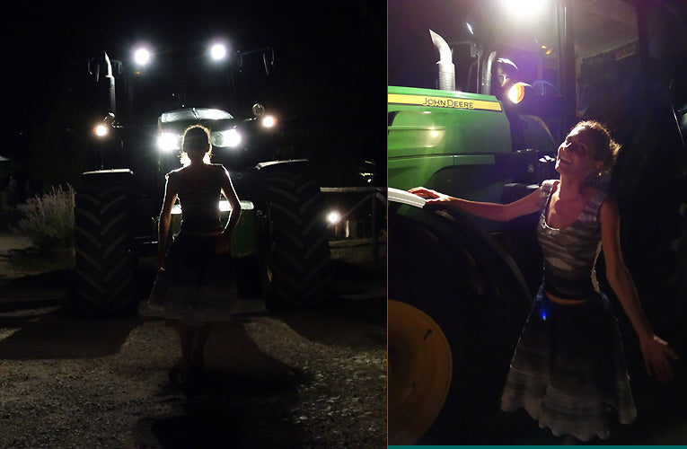 2018 September:  Dragana marries Francesco (also an artist) in style, including a test drive on this enormous John Deere tractor!  Oh, and she designed and sewed her own wedding dress.  Photos by Kelly.