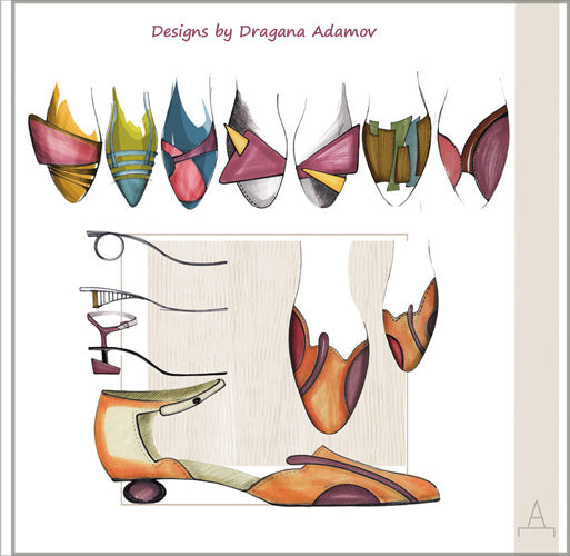 some of Dragana Adamov's shoe designs (drawings) ... lovely colors and shapes for real shoes