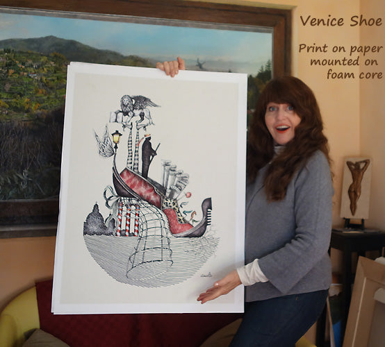 Artist Kelly Borsheim shows off a print she bought of Dragana Adamov's design titled Venice Shoe.  Buy your art print today! 