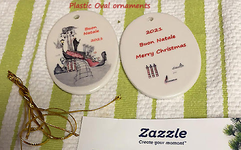 Zazzle created plastic oval Christmas ornaments inspired by Venice, Italy