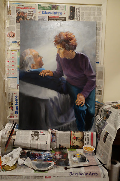 painting work in progress , portrait of Couple Miranda and Boro, Istria, Croatia.
