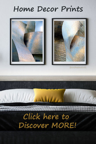 TWO photos of Bilbao's Guggenheim Museum architecture for use as a pair of wall art prints