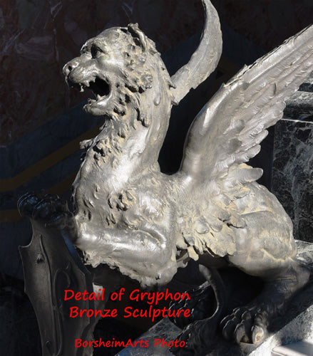 Gorgeous detail of a griffon bronze sculpture in a palace in Venice, Italy