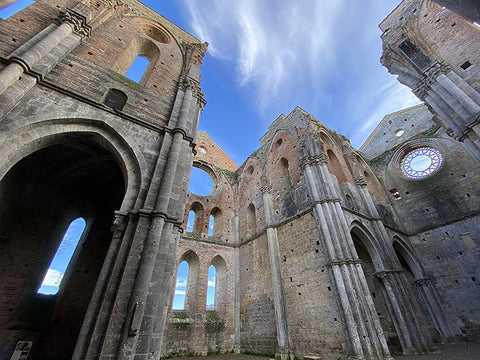 Abbey of San Galgano, Siena, Tuscany, roofless church, horizontal composition