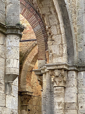 architectural detail inside the Abbey of San Galgano, Siena, Tuscany, roofless church