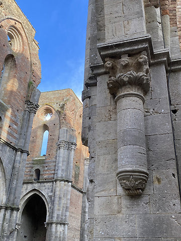 Gothic architecture of the Abbey of San Galgano, Chiusdino, Siena, Tuscany, roofless church