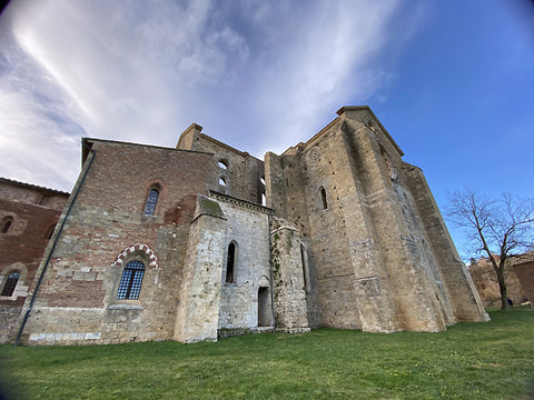 outside view of the Abbey of San Galgano, Chiusdino, Siena, Tuscany, roofless church