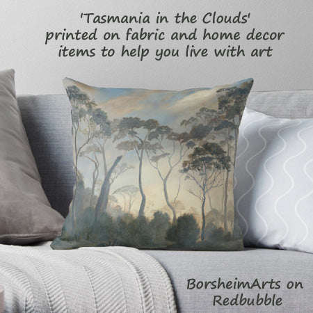 Tasmania landscape printed on a couch pillow from BorsheimArts