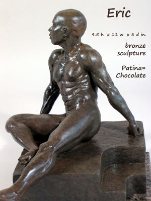 another view of the seated male nude figure sculpture Eric... muscular man art by Kelly Borsheim