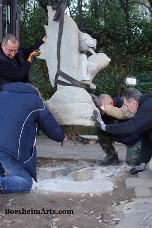 Permanent Installation of the Pinocchio on the Dove stone sculpture into the Pinocchio Park in Collodi, Tuscany, Italy