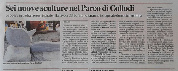 Italian publicity news article Stone Sculptures installed in Pinocchio Park Collodi Tuscany Italy