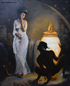 The Curiosity of Pandora Large Oil Painting with God Hermes And Penis Jar