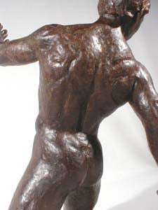 Back View Torsione Nude Male Dancer Twists Torso On His Knees Movement Bronze Statue