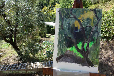 developing details of the olive tree portrait with layers of acrylic painting