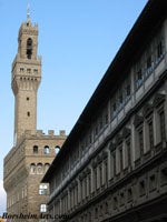 The Palazzo Vecchio in Florence, Italy, overlooks the Uffizi Gallery of Art