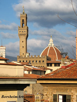 The Palazzo Vecchio in Florence, Italy, with the Famous Duomo to the right