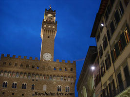 The Palazzo Vecchio in Florence, Italy, with the famous cobalt blue sky