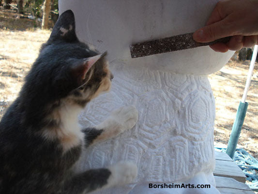 Cat Abandoned but Adopted As Art Assistant for Gymnast Marble Sculpture