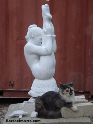 Cat Abandoned but Adopted As Art Assistant for Gymnast Marble Sculpture