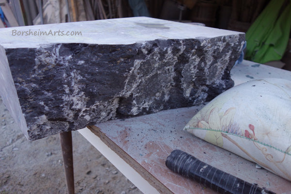 Helping Hands BEFORE Carving Bardiglio Black Marble Sculpture Black with White Veining