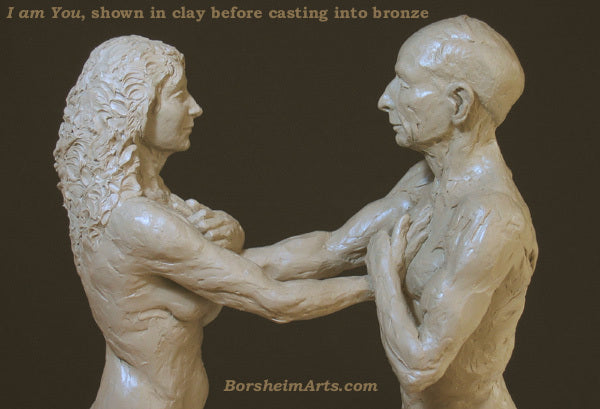 I am You shown in plastilina clay before casting into bronze figurative couple art