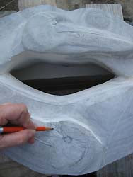 Carving Pelican Lips - Contemporary Stone Sculpture Drawing on Marble