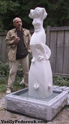 Sculptor with his Belly Dancer Marble Fountain Sculpture of Female Belly Dancer