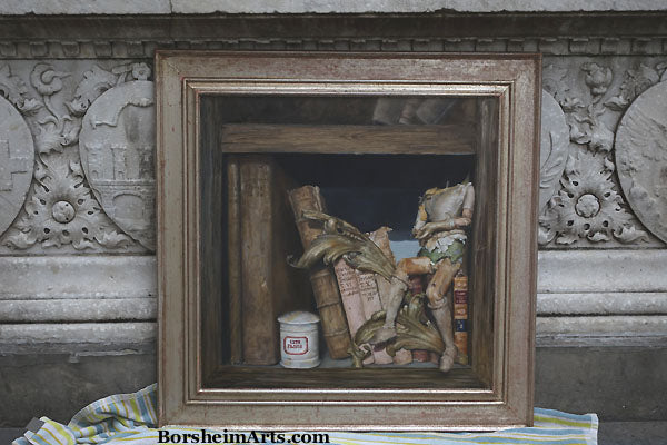 Sitting on a Shelf Headless Wooden Puppet Books Library Vintage Italian Frame