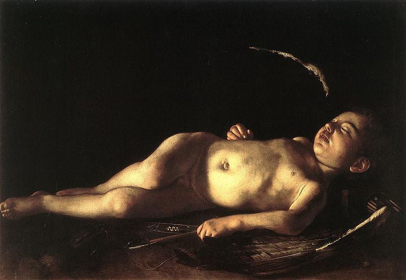 Caravaggio painting Sleeping Cupid painted in 1608 See at Palazzo Pitti Florence Italy