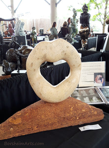 Mathematics in Art Möbius Mouth Limestone Sculpture with Mobius and Fossils in Stone